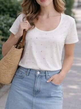 ST JOHN SPORT White/Ivory Short Sleeve Top with Subtle Embellishments size S